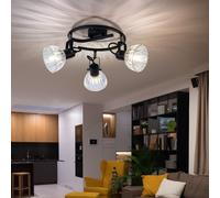 Plafonnier Luminaire Sportif Salon Métal Noir Verre E14 D 25cm