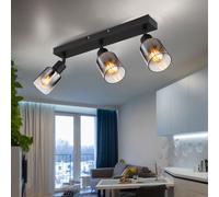 Plafonnier 3 spots noirs Spot lumineux en verre fumé Spots orientables, verre métal, 3x E14 douille, LxlxH 41x7x13,7 cm