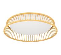 Eglo Luminaire plafonnier Luppineria, panneau LED rond, lampe de plafond pour couloir et salon, plastique blanc et bois bambou naturel, blanc chaud, Ø 45 cm