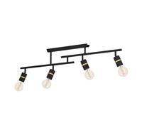 Plafonnier LURONE E27 4X10W en acier noir et laiton 1000x50x270mm