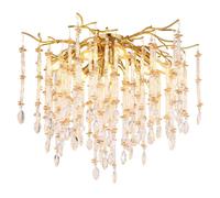 Plafonnier lustre cristaux de verre doré H 48 cm