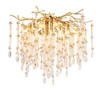 Plafonnier Lustre Doré Avec Cristaux En Verre H 48 Cm
