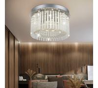 Plafonnier Lustre en Cristal Rond LED Lampe de Chambre à Coucher Chrome D 37 CM
