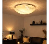 Lampes en cristal plafonnier éclairage en verre lampe en cristal plafonnier, verre métal satiné blanc, 1x LED 12W 1200Lm blanc neutre, DxH 30x9,8 cm