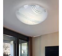 Plafonnier Lustre en Cristal Verre LED 12W Satiné Blanc Lampe de Salon D 30cm