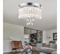 Lustre en Cristal Plafonnier Suspension Lustre Lampe de Salon Chrome LED