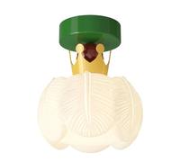Plafonnier Luxueux de Style Art Déco, Orné D'Une Couronne Dorée Royale, Avec Abat-Jour En Forme de Pétales de Plumes En Relief, Finition Vert Émeraude Et Perle Rouge. Fixation Encastrée Idéale Pour Un