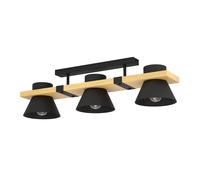 Plafonnier MACCLES E27 3X15W en acier et bois noir et marron 780x180x205mm
