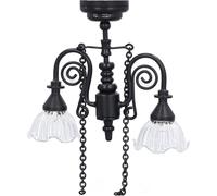 Plafonnier Maison de Poupée Polyvalent Rétro Exquis Simulation Innovante Double Fleur de Tête 1:12 Echelle Lampe Miniature Noir