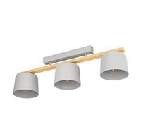 Plafonnier MARIEL E27 3X40W en acier et bois gris clair et marron 910x190x255mm