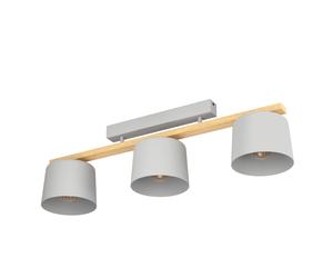 Plafonnier MARIEL E27 3X40W en acier et bois gris clair et marron 910x190x255mm