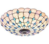 Plafonnier Méditerranéen Bleu Tiffany Style Plafonnier 16 Pouces Fait à La Main Abat-Jour en Verre Semi-encastré Plafonnier pour Chambre Salon Hôtel, B