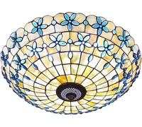 Plafonnier Méditerranéen Bleu Tiffany Style Plafonnier 16 Pouces Fait à La Main Abat-Jour en Verre Semi-encastré Plafonnier pour Chambre Salon Hôtel, A