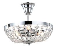 Plafonnier métal chrome, cristaux clairs, D:400, H:280, excl. 6xE14 40W 230V