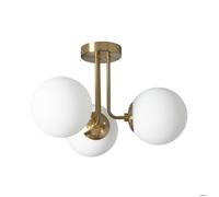 LEDKIA LIGHTING - Plafonnier Moonlight Brass | Métal et Verre | 3 Spots pour Ampoules E27 | Installation Intérieure IP20 | Design Élégant pour Salon et Chambre, Blanc, Verre