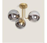TechBrey Plafonnier Métal et Verre Moonlight Brass 3 Spots Gris Fumée Gris Fumée