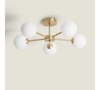 LEDKIA LIGHTING Plafonnier Moonlight Brass Métal et Verre 5 spots Doré pour chambre, salon, cuisine
