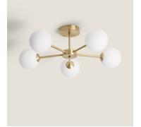 LEDKIA LIGHTING Plafonnier Moonlight Brass Métal et Verre 5 spots Doré pour chambre, salon, cuisine