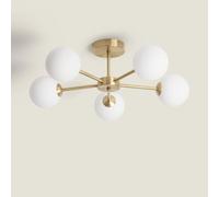 LEDKIA LIGHTING Plafonnier Moonlight Brass Métal et Verre 5 spots Doré pour chambre, salon, cuisine
