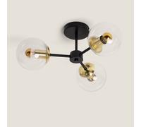 LEDKIA LIGHTING - Plafonnier Métal et Verre Wassily Gold 3 Spots | Compatible Ampoules E27 | Style Moderne | Diamètre 545 mm | Utilisation Intérieure, Noir, Métal