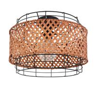 Plafonnier métal noir rond salle à manger cage lampe éclairage plafonnier avec abat-jour bambou, forme grille, 1x E27, DxH 35x24,5 cm