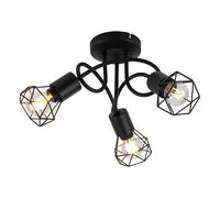 Plafonnier métal noir spot 3 flammes plafonnier abat-jour treillis lampe cage, métal, 3x douilles E14, DxH 36x20 cm