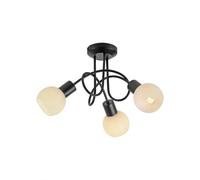 Plafonnier Métal Verre 38 Cm Large Noir Blanc 3X E14 Lampe De Plafond Cuisine