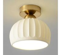 Plafonnier Mi-siècle en Céramique Blanche avec Base en Métal Doré, Montage Semi-encastré E27, Idéal pour Un Salon, Un Café, Un Restaurant Ou Un Couloir., Gold