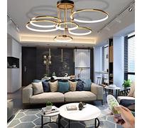 Plafonnier Moderne à intensité Variable avec télécommande 145 W 11 600 LM Design annulaire LED 3 500 K 6 500 K pour Salon, Salle à Manger, Chambre à Coucher, Cuisine Finition dorée