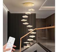 Plafonnier moderne à LED à intensité variable en forme de feuille de lotus dorée - 12 lumières - Plafonnier nordique avec télécommande pour villa, salon et décoration d'escalier