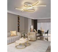 Plafonnier Moderne à LED, Lumière De Salon à Intensité Variable, Lumière De Salle à Manger avec Télécommande, Plafonnier Abat-Jour en Silicone en Aluminium Créat, Golden, 80cm
