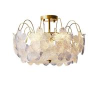 Plafonnier Moderne À Motif Floral Encastré, Finition Dorée, Pétales de Verre Décoratifs, Éclairage Près Du Plafond Pour Chambre, Salon, Salle À Manger (Bleu)/Bleu