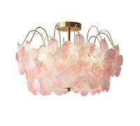 Plafonnier Moderne À Motif Floral Encastré, Finition Dorée, Pétales de Verre Décoratifs, Éclairage Près Du Plafond Pour Chambre, Salon, Salle À Manger (Bleu)/Rose