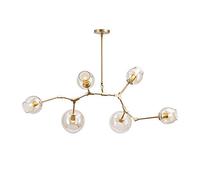 Plafonnier Moderne Abstrait à Bras Multiples, Suspension réglable, Finition dorée, Boule de Verre Transparente, LED, Suspension pour Salle à Manger, Restaurant, Bar, 6 Lampes
