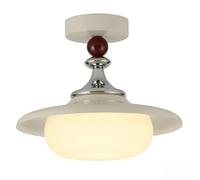 Plafonnier Moderne de Style Nordique Crème, Finition Bois de Noyer Blanc Laiteux, Perle Décorative Rouge, Tige Chromée, Abat-Jour En Pe, Montage Semi-Encastré Pour Couloir, Entrée, Hall (Bois de Noyer