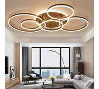 Plafonnier Moderne Dimmable LED Lampe Plafond Design Anneau Suspension Avec Télécommande Plafonnier Métal-Acrylique Chambre Cuisine Salle À Manger Lumières 6 Anneaux Gradation En Continu,Marron