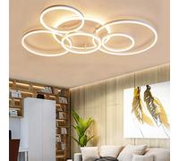 Plafonnier Moderne Dimmable LED Lampe Plafond Design Anneau Suspension Avec Télécommande Plafonnier Métal-Acrylique Chambre Cuisine Salle À Manger Lumières 6 Anneaux Gradation En Continu,Blanc