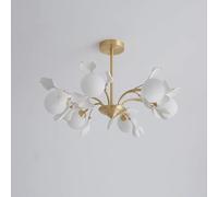 Plafonnier Moderne doré à 6 Branches en Forme de Feuille de Ginkgo, Style Semi-encastré, luminaire décoratif de Plafond pour Salle à Manger avec Globe en Verre Laiteux.