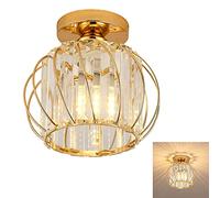 Plafonnier Moderne en Cristal d'Or - Lustre à LED Avec Abat-Jour en Cage en Métal E27 - Mini Plafonnier Rond pour Cuisine, Salon, Chambre à Coucher