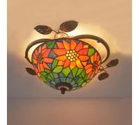 Plafonnier Moderne en Forme de Bol, Style Vintage, en Verre Rustique, Montage encastré, Style Tiffany, Motif Tournesol, avec décoration en métal, Feuille - 40,6 cm, Rouge