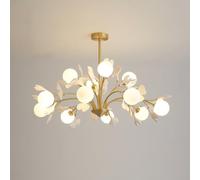 Plafonnier Moderne en Forme de Feuille de Gingko, Branches d'arbre, 12 luminaires Spoutnik Semi-encastrés dorés pour Salle à Manger avec Globe en Verre Laiteux