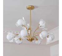 Plafonnier Moderne en Forme de Feuille de Gingko, Branches d'arbre, 9 Branches dorées, luminaire de Salle à Manger, Montage Semi-encastré Spoutnik avec Globe en Verre Laiteux