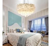 Plafonnier Moderne en Plumes avec Pendentif en Cristal, luminaire en Plumes Blanches, Pendentif Nuage Moelleux, Lustre Romantique et féminin pour Chambre de Fille - 15,7 Pouces