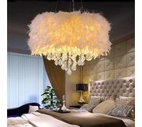 Plafonnier Moderne en Plumes avec Pendentif en Cristal, luminaire en Plumes Blanches, Pendentif Nuage Moelleux, Lustre Romantique et féminin pour Chambre de Fille - 15,7 Pouces