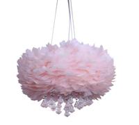 Plafonnier Moderne en Plumes avec Pendentif en Cristal Rose pour Chambre d'enfant, luminaire Romantique et féminin, Motif Nuage Moelleux pour Chambre de Fille - 50 cm