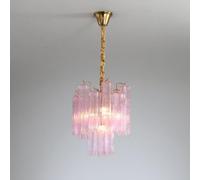 Plafonnier Moderne en Verre Rose ondulé, Tube en Verre soufflé à la Main, Lustre Rond pour Chambre, Hall d'entrée, Salle à Manger - Petit modèle de 37,3 cm