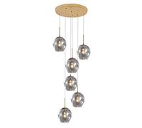 Plafonnier Moderne en Verre soufflé à la Main, Forme Boule, Style Goutte d'eau, idéal pour Un Salon, Une Villa ou de Hauts plafonds, Transparent, 15 lumières (Gris fumé, 18 lumières)