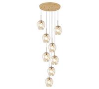 Plafonnier Moderne en Verre soufflé à la Main, Forme Boule, Style Goutte d'eau, idéal pour Un Salon, Une Villa ou de Hauts plafonds, Transparent, 15 lumières (Ambre, 12 lumières)