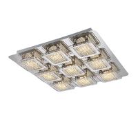 Plafonnier moderne Lampe de salon LED design cristaux carrés, métal, plastique, LED 45W 4950lm 3000K blanc chaud, LxlxH 40x40x6,5 cm