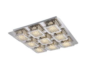Plafonnier moderne Lampe de salon LED design cristaux carrés, métal, plastique, LED 45W 4950lm 3000K blanc chaud, LxlxH 40x40x6,5 cm